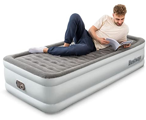 Bestway King Queen Double Single Size Air Bed | Airbed with Built-in Electric Pump, Fast Inflation, Wave Beam Support Mattress with Storage Bag, Grey