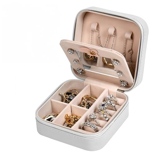 Aucuu Schmuckkasten, Schmuckkästchen Klein Reise für Damen Mädchen, Reiseschmuckaufbewahrung mit Spiegel, Schmuckschatulle,Schmuck-Organizer, Schmuckbox, Jewelry Box, Schmuckaufbewahrung