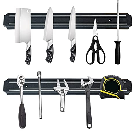 EDSRDUX 33 cm 2 Stück schwarzer leistungsstarker magnetischer Messerhalter, Küchenmesser, Magnetstreifen-Streifen, rostfrei, Mehrzweck-Messerhalter, Verwendung für Küche, Garage, Werkstatt (33 x 2