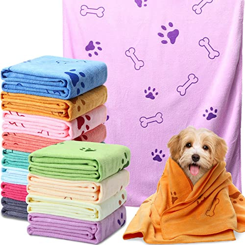 Irenare 12 Pack Dog Bath Towel Set 20'' x 39'' Microfiber Towels for Drying Dogs, Dog Drying Grooming Towel Absorbent Quick Soft Cat Shower Essential for Small Medium Puppy Pet(Multicolor)