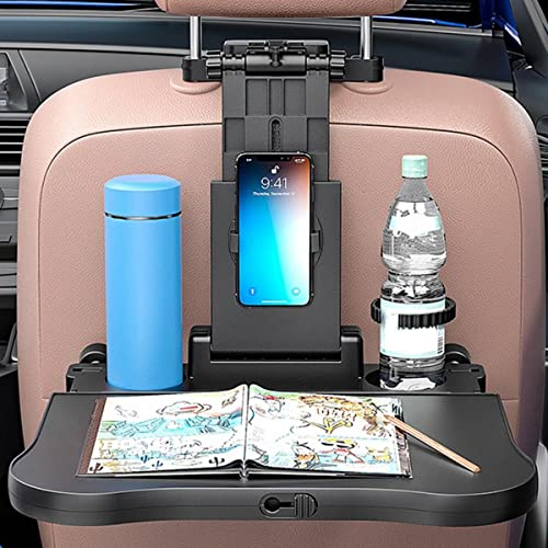 Car Backseat Tray Table Foldable Seat Back Laptop Desk Stable Auto Back Seat Organizer Vehicle Eating Food Tray with Swivel Phone Holder Passenger Travel Tray Reusable for Travel