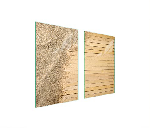 DarHaus Herdabdeckplatten tweiteilig 75x52 cm Ceranfeld Abdeckung Glas Spritzschutz Abdeckplatte Glasplatte Herd Ceranfeldabdeckung Deko, Sand Holz