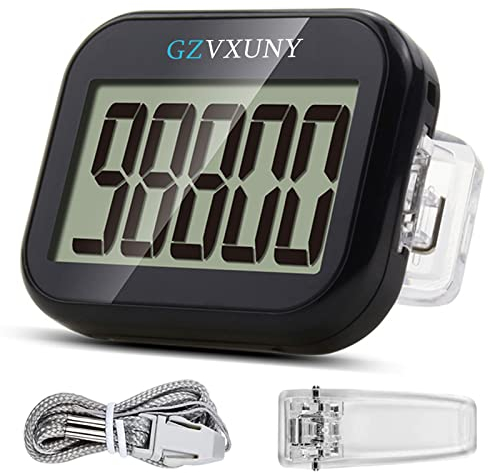 Gzvxuny 3D-Schrittzähler mit Clip und großem LCD - einfacher Pedometer ohne App und Handy