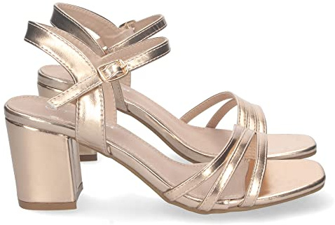 shoes&blues.es Sandalia de Tacon para Mujer, Comoda, con Palas Finas, Talon Abierto, y Cierre de Hebilla, Primavera Verano 2023