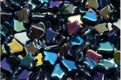 90 g (approx. 253 pieces) - 2-hole flat tulip bell beads - 2-hole flat tulip bell beads 9 x 9 mm, Czech glass, black ab full (2 x side) (23980-28703)