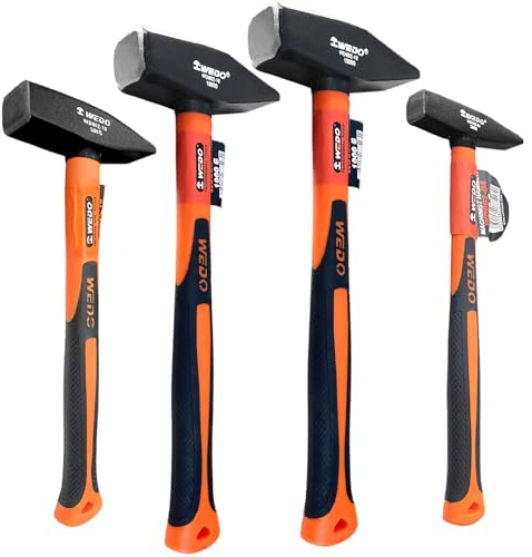 WEDO Juego de Martillo de Bola Con Mango de Fibra de Vidrio,Peso de la cabeza del Martillo 200g+500g+800g+1000g,Alto contenido de carbono,Con Cabeza de Acero Forjado,Martillo de mecánico