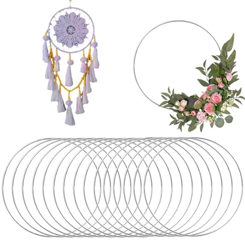 Kotkiddy® 15 Stück metallringe zum basteln 10cm Handwerkliche Metallringe,für Rund Metallringe zum Basteln, Deko Rings zum Aufhängen, Traumfänger Rings, Blumen Reifen (Weiss)