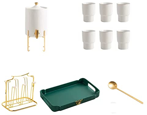 LTLWSH Dispensador De Agua con Grifo, Enfriador de Agua de cerámica con Bandeja con Grifo Enfriador para Exteriores, Fiestas y Uso Diario,Blanco