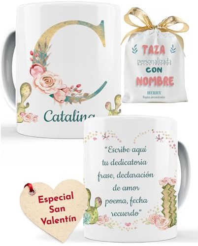 Taza personalizada con inicial (A-Z) y nombre de cerámica 325 ml para té, café, leche, apta para microondas y lavavajillas, original taza para regalar (C)