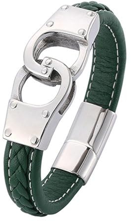 Bishilin Partner Armbänder mit Magnet, Lederarmband Männer Grün 20.5CM mit Handschellen Charms Armbänder für Herren Personalisiert 12MM