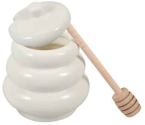 IMIKEYA 1satz Keramischer Honigbehälter Mit Holzlöffel Und Deckel Stilvolle Praktische Aufbewahrung Für Honig Mikrowellen Und Spülmaschinenfest Für Küche Und Esszimmer