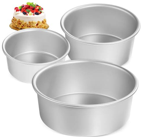 COLLBATH Molde Para Pasteles Redondo 3 Piezas (4/6/8 Pulgadas) De Aluminio Antiadherente Para Hornear Adecuado Para y Postres Para Uso Doméstico Moldes Profundos Para Hornear