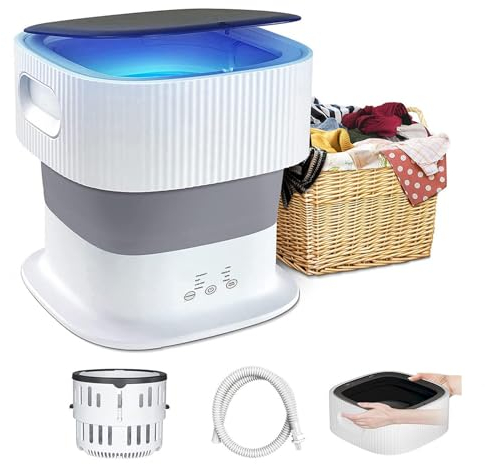 HAZARA Lavatrice Portatile con Centrifuga, 9L Lavatrice Automatica con Luce Blu E agli Ioni d'Argento ， Lavatrice da Viaggio per Appartamento,Dormitorio,Campeggio,Camper