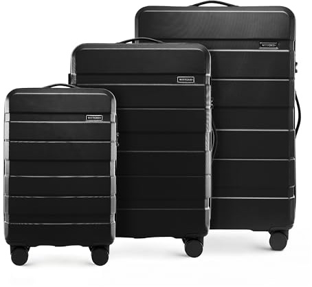 WITTCHEN valigia da viaggio set di 3 valigie trolley bagaglio a mano valigia set di valigie a rotelle in ABS con 4 ruote spinner chiusura a combinazione maniglia telescopica Comodo Line nero
