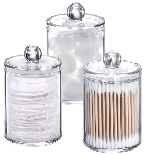 CTENG Wattestäbchen Behälte Wattepadspender 3 Stück mit Deckeln,Acryl Kosmetik Organizer für Wattebausch,Wattestäbchen,Runde Wattepads,Zahnseide,Make-up-Schwämme,Dresser,Bathroom