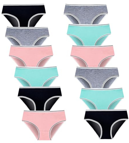 JackLoveBriefs Teen Girls' Knickers for 12 Pack Cotton Briefs (Multicolor, 10-13Years,XL)