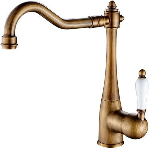 Küchenspüle Mischbatterie Antike Küchenarmatur Spülbecken Wasserhahn Messing Einloch Keramikgriff Wasserhahn Antik Gold