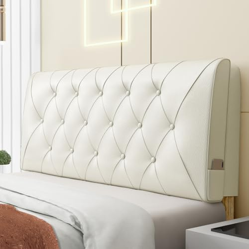 ZZYK Beige,Straps/59x23x2In, Headboard Pillow Faux Leather Upholstered Solid Color Headboard Tufted Button Headboard Large Backrest Support Cushion for Sofa Bed Bunk Bed