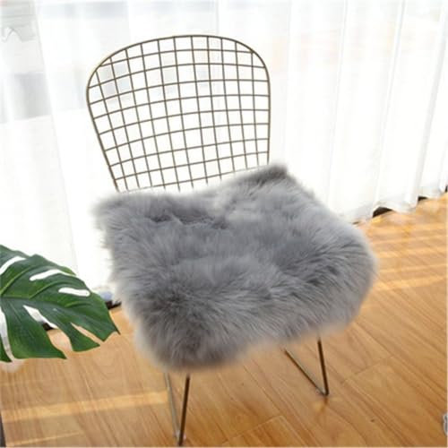 champracer Kunstfell Sitzkissen Faux Lammfell Schaffell Sitzauflage Quadratisch Plüsch Flauschiger Sitzauflage Stuhl Wolle Teppich Sofa Matte (Grau,30 * 30 cm)