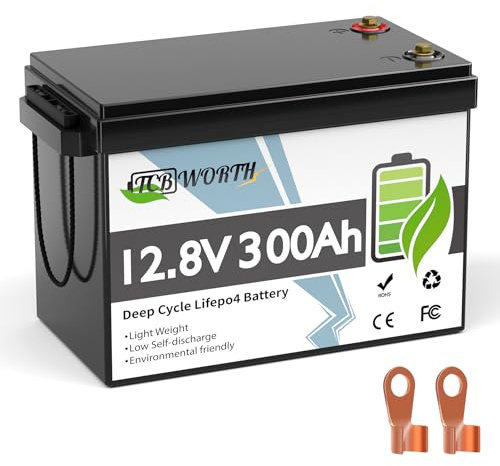 TCBWORTH LiFePO4 300Ah 12.8V Batterie, Lithium Batterie 200A BMS, 4000-15000 Zyklen Deep Cycle akku, Perfekter Ersatz für Blei-Säure Batterien für wohnmobil, Camping, Solar Home Systeme, Boot