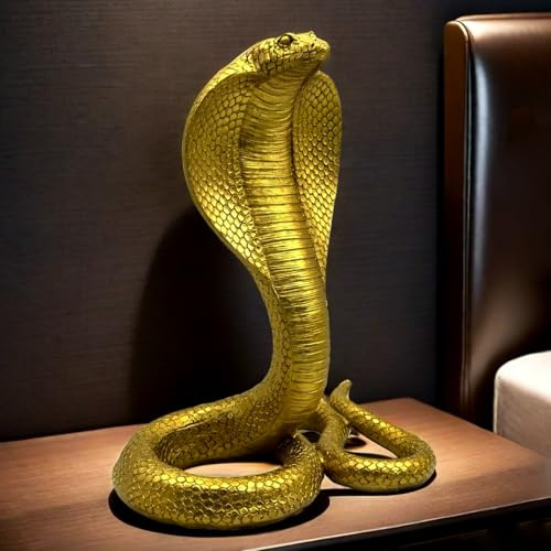 10 INCH Large King Cobra Snake Statue Figurine Sculpture Animal Figure Collectible Gifts for Snake Lover Office Home Decor Desk Accessories Decoration Garden Yard Figurines Outdoor Decor Gold