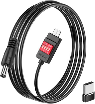 HATMINI PD USB C a DC5521 Cable Adaptador, 100W DC5521 a USB C Cable Adaptador,DIP Switch Ajuste USB a 5V/9V/12V/15V/20V DC 5.5MMx2.1MM para Mini Ventiladores,Lámparas,Cámaras-3.3FT (A Cable)