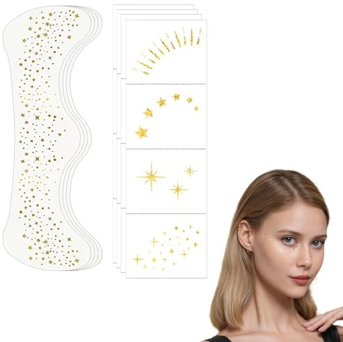 ASOMI 8 Stück goldene Make-up-Patches für das Gesicht, glitzernde Sommersprossen, funkelnde Make-up-Patches, wasserfeste Glitzer-Sprenkel-Patches (Gold)