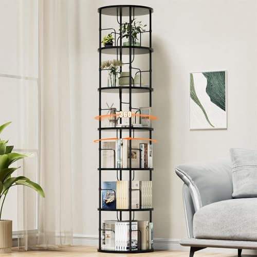 Generisch 360° Drehbares Bücherregal, Bodenstehendes Bücherschrank Aus Holz, Bookshelf Mit 6 Ebenen, Verstellbare Ebenen, Standregal, 45×45×193cm, Schwarz