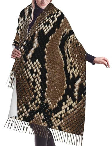 Poadnly Piel de serpiente marrón, Chales grandes de tacto suave de cachemira para mujer, bufandas con flecos, estola ligera, 196 x 68 cm