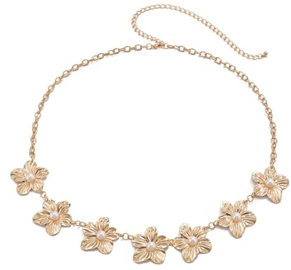 TELAIN Collana da pancia in oro, Catena per il corpo da donna elegante con perline e metallo, Ideale per festival, feste e uso quotidiano, Cintura alla moda per outfit estivi