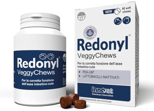 Redonyl Veggy Chews, 90 Soft-Chews per la Salute della Cute di Cani e Gatti - Per la Corretta Funzione dell’asse Intestino-Cute - Con PEA-um e Lattobacilli Inattivati