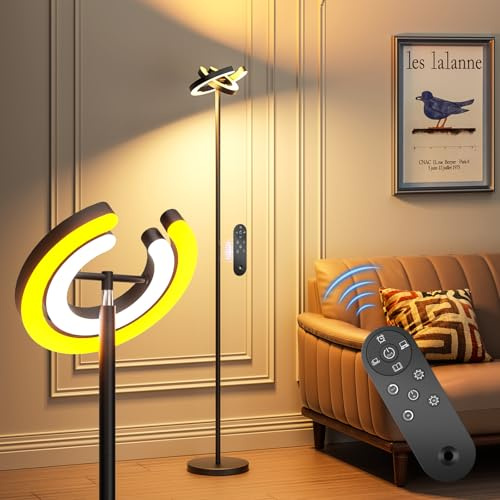 YOUKOYI LED Stehlampe für Wohnzimmer, Duale C-Form Drehbare Leselampe 2700-6500K, Fernbedienung & Touch-Control, 36W Moderne Stufenlose Dimmung für Schlafzimmer Büro Studio