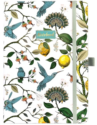 Artfan A5 Notebook - Notebook A5 with Elastic Closure, Pen Holder, 13.97 cm x 21.34 cm, Hardcover Journal,Lemon Bird