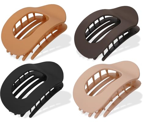 Lot de 4 pinces à cheveux plates pour femme - Grande pince à cheveux plate - Maintien solide - Pour cheveux fins et épais