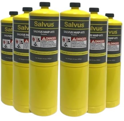 3pcs Salvus MAP-HTi Propylene Gas Cylinder 400g – MAP Pro Gas Blowtorch Fuel >99.5% Ultra-Pure CGA600 Compatible– Hotter Than Propane Gas Bottle – LPG/Map Gas Cylinder for Brazing, Welding & Soldering