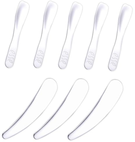 Juego de 8 espátulas de maquillaje de acero inoxidable, miniespátula metálica reutilizable, miniespátula curva, cuchara para cremas y humectantes (2 estilos)