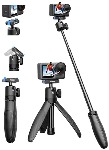 TELESIN 40cm Mini Selfie Stativ Für DJI Osmo Action 6/5 Pro/4/3 | Mini Selfie Stativ mit Magnet-Schnellwechsler, 360° schwenkbarer Griff und Reisestativ für Vlogging und Abenteuer