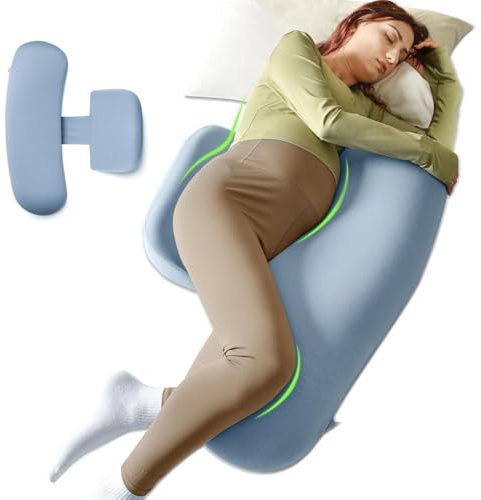 WEIKA Pregnancy Pillows for Sleeping, Memory Foam Maternity Pillow for Side Sleeper Pregnant Women, Pregnancy Body Pillow Support for Back, Belly, Hips, Detachable Pillow Cover（blue）