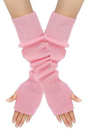 Aniyan 1 Paar Armstulpen Damen Lang, Fingerlose Handschuhe Damen Winter Strick Armwärmer Weiche Armstulpen Warm Arm Sleeve Handstulpen Rosa