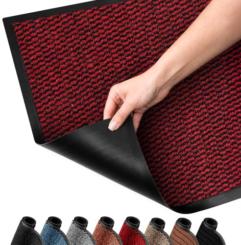 SG Traders Washable Door Mat - Non-Slip Rubber Backed Doormats Indoor & Outdoor - Highly Absorbent Door Mats, Floor Mat, Kitchen Mat, Perfect Dust Grabbing Doormats Dirt Trapper (40x60cm-Red)