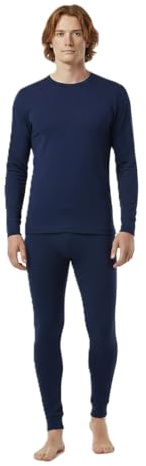 BestSale247 Set di biancheria intima termica da uomo in lana merino (camicia + pantaloni), calda biancheria intima invernale da sci, lana merino, Blu scuro, L