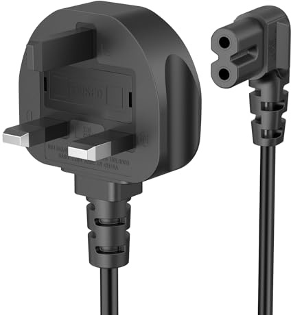 Figure 8 Power Lead M - 2-Pin 90 Degree Angle IEC C7 Universal UK Plug Power Cable -Compatible with PS5,Xbox Series X,Smart LED TV,Samsung,LG,Sony TVs (1.5M)