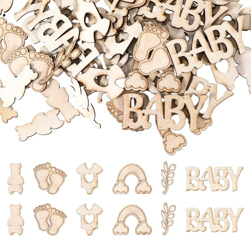 100er-Pack Babyparty Deko Tischdekoration Gender Reveal Party deko, für die Babyparty, Babykonfetti aus Holz, Regenbogenstreudeko, Dekoration für die Mädchen Junge Tischdeko Hochzeit Deko (Stil 2)