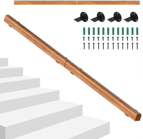 Hebitod Main courante en bois de pin, 180 cm, rampe d'escalier semi-circulaire en bois antidérapante, montée au mur avec matériel de montage, pour escaliers intérieurs, balustrade en noyer clair