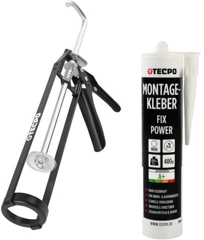 TECPO Montagekleber Fix Power, 480g Universal Baukleber Kartuschen Kraftkleber mit Skelett-Kartuschenpresse