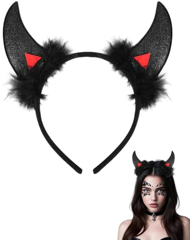 HUVZOR Teufelshörner Haarreif, Vampir Teufelsohren Devil Ears für Damen, Herren & Kinder, Kopfschmuck Halloween Fasching Karneval, Teufel Kostüm Zubehör für Mottoparty & Verkleidung