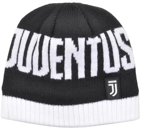 Cappello Cuffia Jacquard Baby con Scritta Juventus, Logo Applicato in Gomma e Interno in Morbido Cotone. Prodotto Ufficiale Juventus.