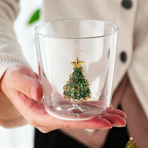Tazza con albero di Natale 3D, 300 ml, bicchiere da vino con alberi di Natale, figura di alberi di Natale C all'interno della tazza, tazza glitterata per bevande calde e fredde, regalo di Natale