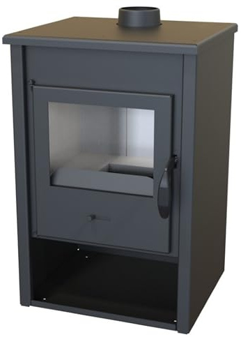 EIDER BIOMASA Estufa de Leña Interior Minerva – Compacta y Funcional – Visión del Fuego – para Estancias Pequeñas y Medianas – Acabado Negro