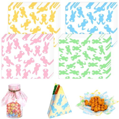 160 Sheets Pastel Bunny Pattern Tree Food Wax Paper, 9.8x8.3in Colorful Rabbit Patterns Grease Proof Deli Paper for Sandwich Snack Wrap Home Kitchen for Easter Decor (Easter)